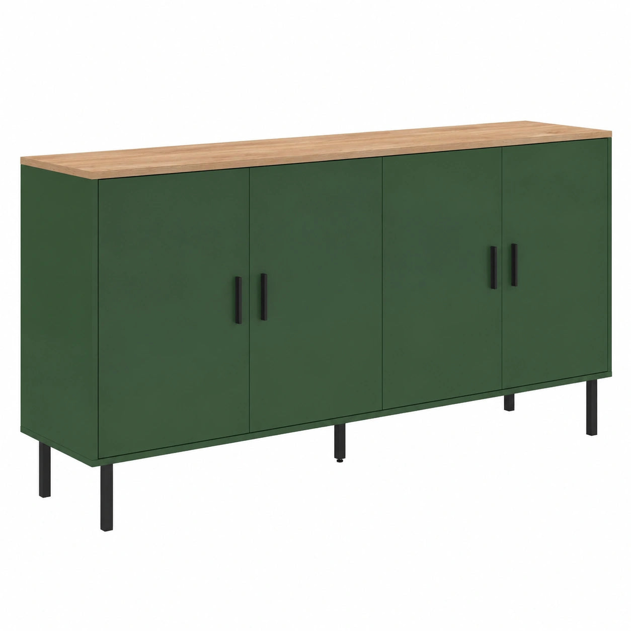 buffet-160-cm-4-portes-vert-kaki-avec-plateau-en-bois-hqupdp9346hc