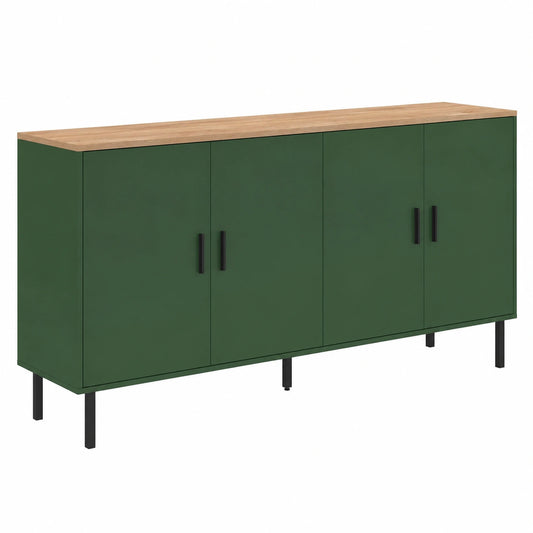 buffet-160-cm-4-portes-vert-kaki-avec-plateau-en-bois-hqupdp9346hc